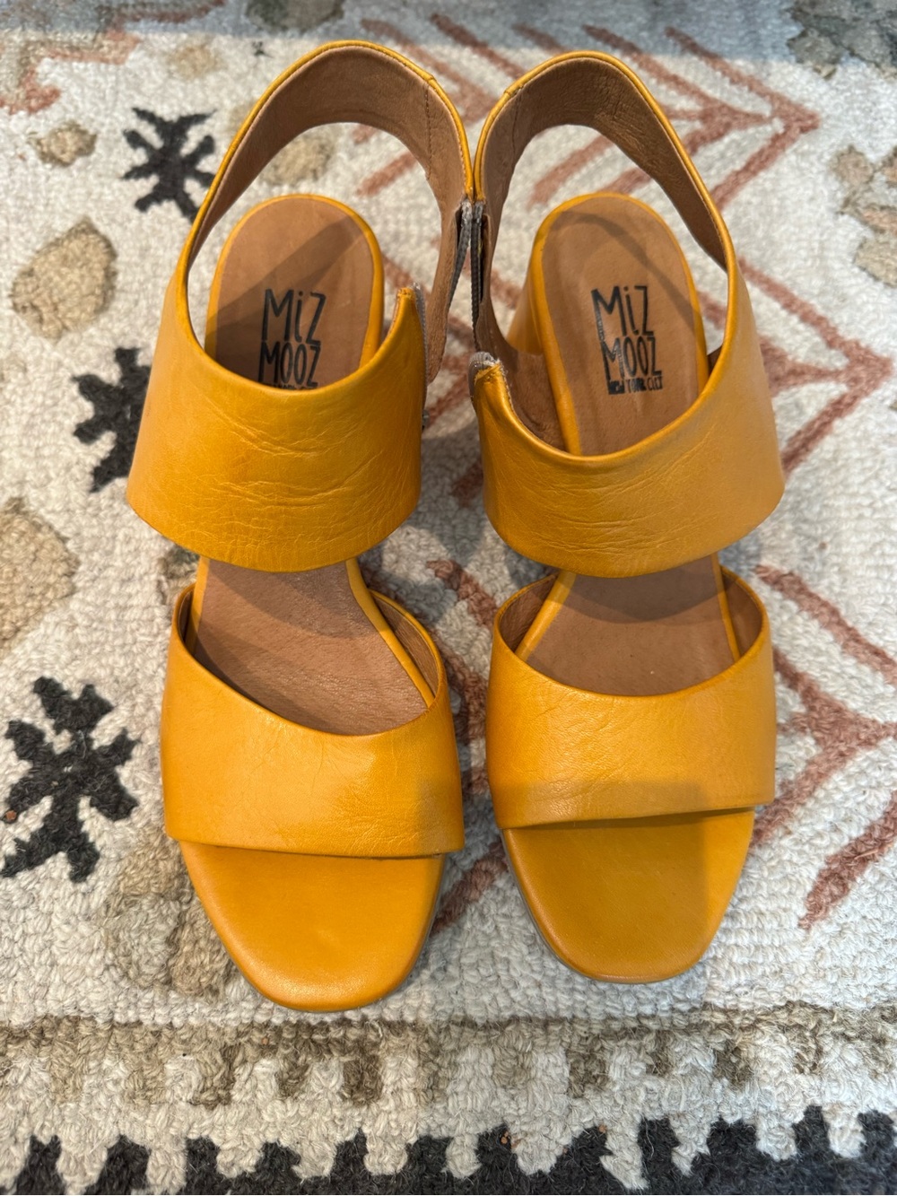 Miz Mooz Mustard Yellow Two-Band Leather Slingback Sandals